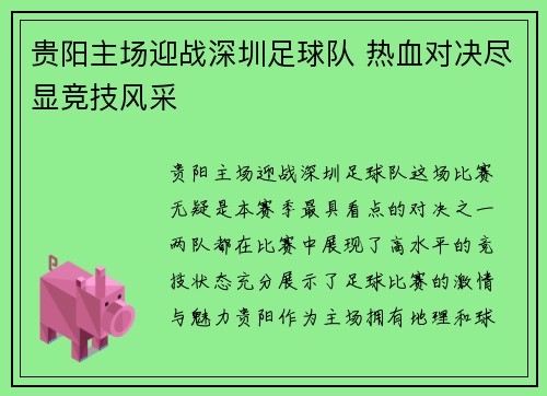 贵阳主场迎战深圳足球队 热血对决尽显竞技风采