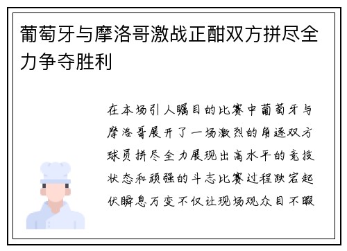 葡萄牙与摩洛哥激战正酣双方拼尽全力争夺胜利