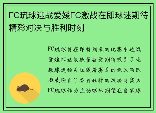 FC琉球迎战爱媛FC激战在即球迷期待精彩对决与胜利时刻
