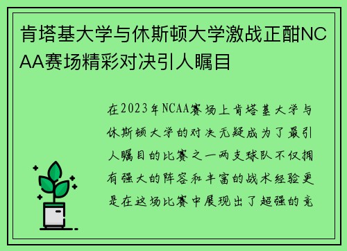 肯塔基大学与休斯顿大学激战正酣NCAA赛场精彩对决引人瞩目