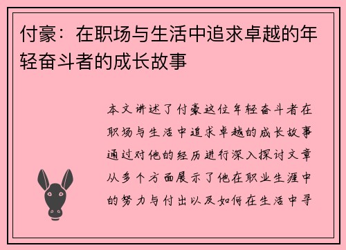 付豪：在职场与生活中追求卓越的年轻奋斗者的成长故事