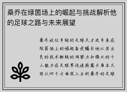 桑乔在绿茵场上的崛起与挑战解析他的足球之路与未来展望