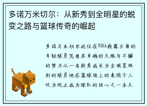 多诺万米切尔：从新秀到全明星的蜕变之路与篮球传奇的崛起